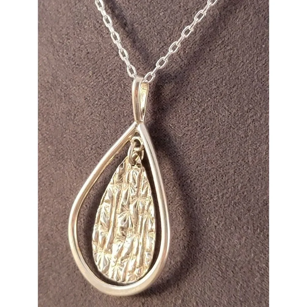 Sterling Silver Artisan Textured Tear Drop Loop Tag Necklace